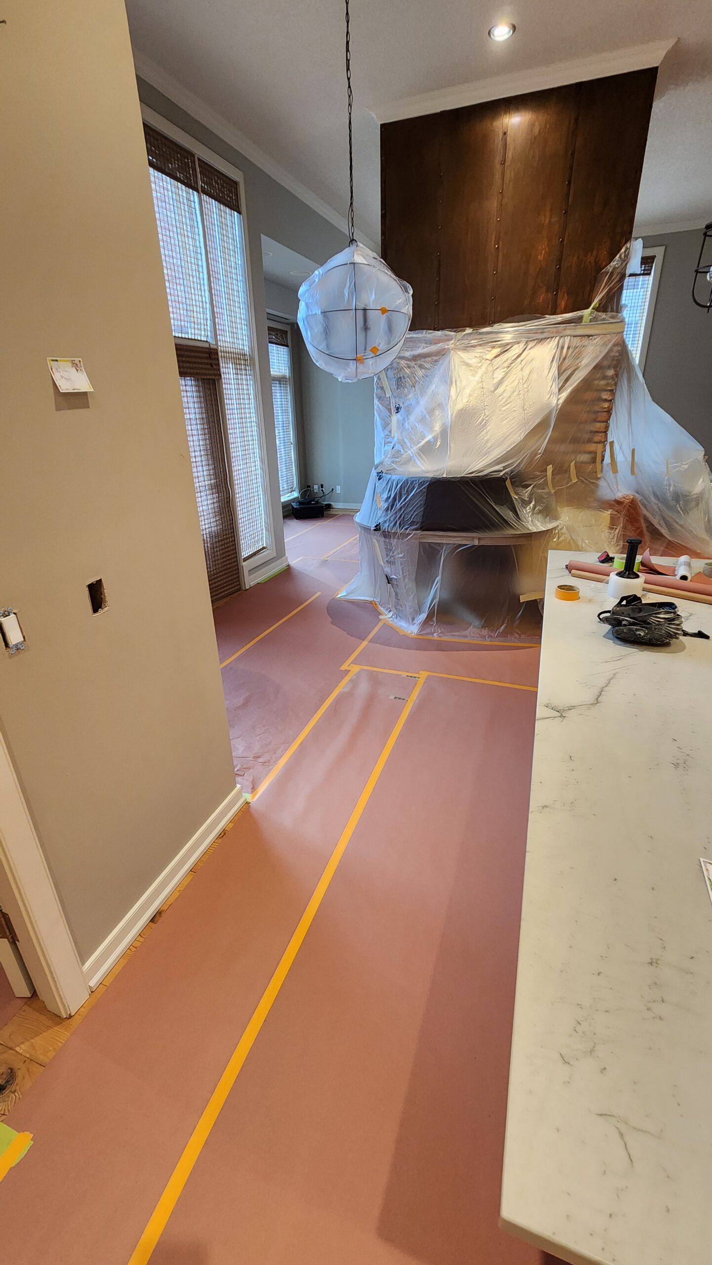 Hallway masking and prep before painting